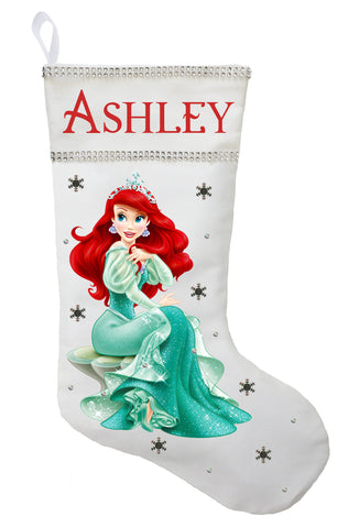 Ariel Christmas Stocking, Ariel Stocking, Custom Ariel Stocking, Personalized and Hand Made The Little Mermaid Christmas Stocking