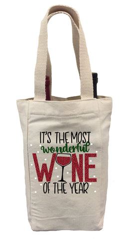 It's the Most Wonderful Wine of the Year Wine Gift Bag, Christmas Wine Gift Bag, Wine Christmas Tote Bag, Wine Gift Bag