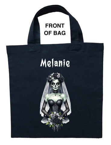 Custom Zombie Bride Trick or Treat Bag, Gothic Halloween Tote, Zombie Bride Bag