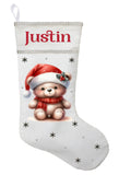 Woodland Bear Christmas Stocking, Personalized Bear Christmas Gift