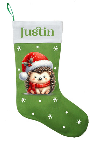 Woodland Hedgehog Christmas Stocking, Personalized Hedgehog Christmas Gift