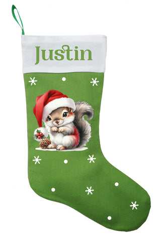 Woodland Squirrel Christmas Stocking, Personalized Squirrel Christmas Gift