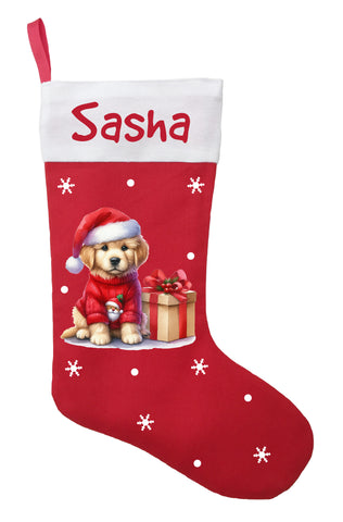 Golden Lab Puppy Christmas Stocking, Custom Yellow Lab Puppy Stocking, Personalized Golden Lab Christmas Gift