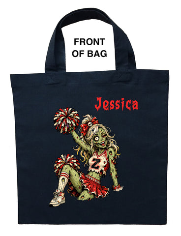 Custom Zombie Cheerleader Trick or Treat Bag, Zombie Cheerleader Halloween Bag