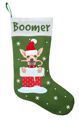 Chihuahua Christmas Stocking - Personalized and Hand Made Chihuahua Stocking - Green