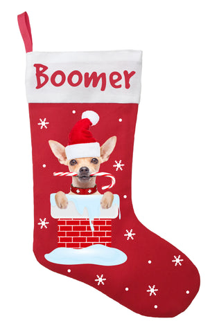 Chihuahua Christmas Stocking - Personalized and Hand Made Chihuahua Stocking - Red