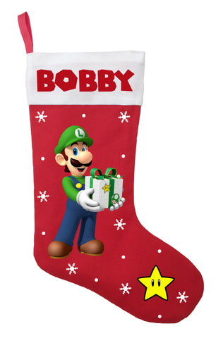 Super Mario Luigi Christmas Stocking, Custom Luigi Stocking, Luigi Christmas Present