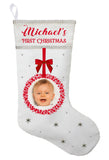 First Christmas Stocking with Photo - Personalized and Hand Made Baby's First Christmas Stocking