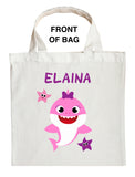 Baby Sister Shark Trick or Treat Bag, Personalized Baby Girl Shark Halloween Loot Bag, Sister Shark Halloween Bag, Sister Shark Candy Bag