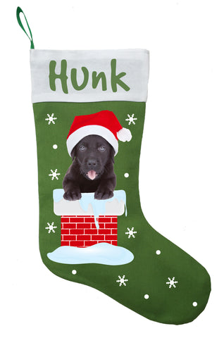 Black Labrador Christmas Stocking - Personalized and Hand Made Black Labrador Stocking - Green, Red or White