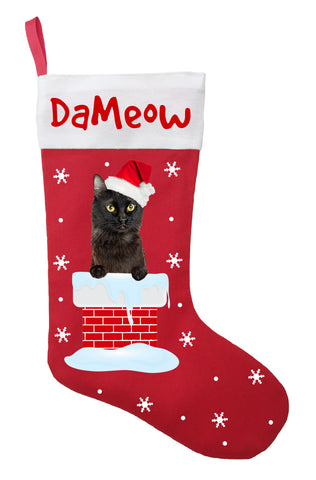 Bombay Cat Christmas Stocking, Black Cat Stocking, Black Cat Christmas Gift