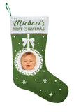 First Christmas Stocking with Photo - Personalized and Hand Made Baby's First Christmas Stocking