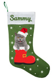 Chartreux Cat Christmas Stocking - Personalized and Hand Made Chartreux Stocking - Green, Red or White