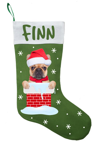 French Bulldog Christmas Stocking - Personalized and Hand Made French Bulldog Stocking - Green