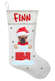 French Bulldog Christmas Stocking - Personalized and Hand Made French Bulldog Stocking - White