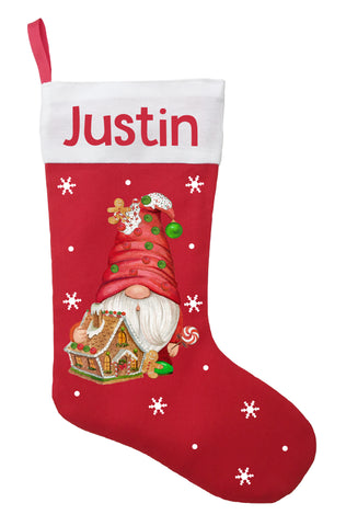 Gnome with Gingerbread House Stocking, Gnome Gingerbread Stocking, Gnome Christmas Stocking, Gnome Gingerbread House Stocking