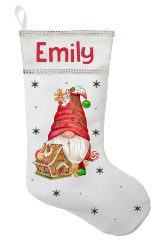 Gnome with Gingerbread House Stocking, Gnome Gingerbread Stocking, Gnome Christmas Stocking, Gnome Gingerbread House Stocking