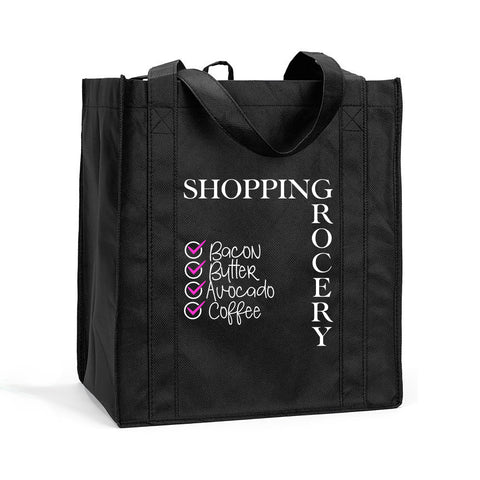 Reusable Shopping Bag, Reusable Food Shopping Bag, Reusable Grocery Bag, Food Checklist Shopping Bag