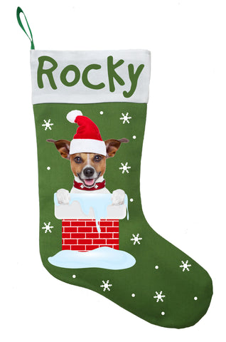 Jack Russell Terrier Christmas Stocking - Personalized and Hand Made Jack Russell Terrier Stocking - Green