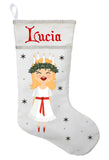 Santa Lucia Christmas Stocking, Personalized and Hand Made Swedish Santa Lucia Stocking