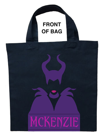 Maleficent Trick or Treat Bag - Personalized with Pink and Purple Colors on a Black Bag