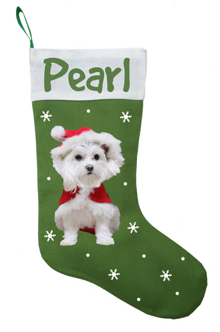 Maltese Christmas Stocking, Personalized Maltese Stocking, Custom Maltese Stocking