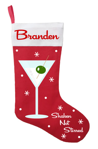 Martini Christmas Stocking - Personalized and Hand Made Shaken Not Stirred Martini Stocking