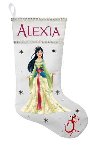 Mulan Christmas Stocking, Mulan Stocking, Custom Mulan Stocking, Personalized and Hand Made Princess Mulan Christmas Stocking