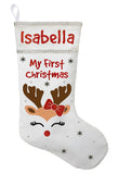 First Christmas Stocking, Baby's First Christmas Stocking, Baby Girls First Christmas Stocking - Red or White