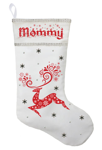Nordic Reindeer Christmas Stocking - Personalized and Hand Made Red Reindeer Stocking