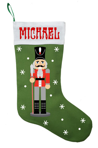 Nutcracker Christmas Stocking - Personalized and Hand Made Nutcracker Stocking in Green, Red or White