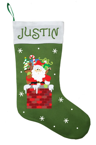 Santa Claus Christmas Stocking, Santa Claus Stocking, Personalized Santa Claus Stocking, Santa in Chimney Stocking