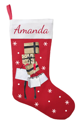 Shopaholic Christmas Stocking, Personalized Shopaholic Stocking, Shopaholic Christmas Gift