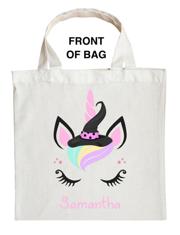 Unicorn Trick or Treat Bag - Personalized Unicorn Halloween Bag, Unicorn Loot Bag, Custom Unicorn Tote Bag, Double Sided Unicorn Bag