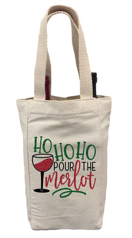 Ho Ho Ho Pour the Merlot Wine Gift Bag, Christmas Wine Gift Bag, Wine Christmas Tote Bag, Wine Gift Bag