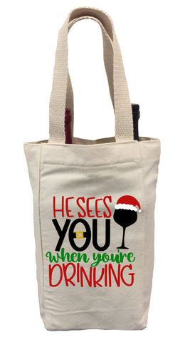 He Sees You When You're Drinking Wine Gift Bag, Christmas Wine Gift Bag, Wine Christmas Tote Bag, Wine Gift Bag